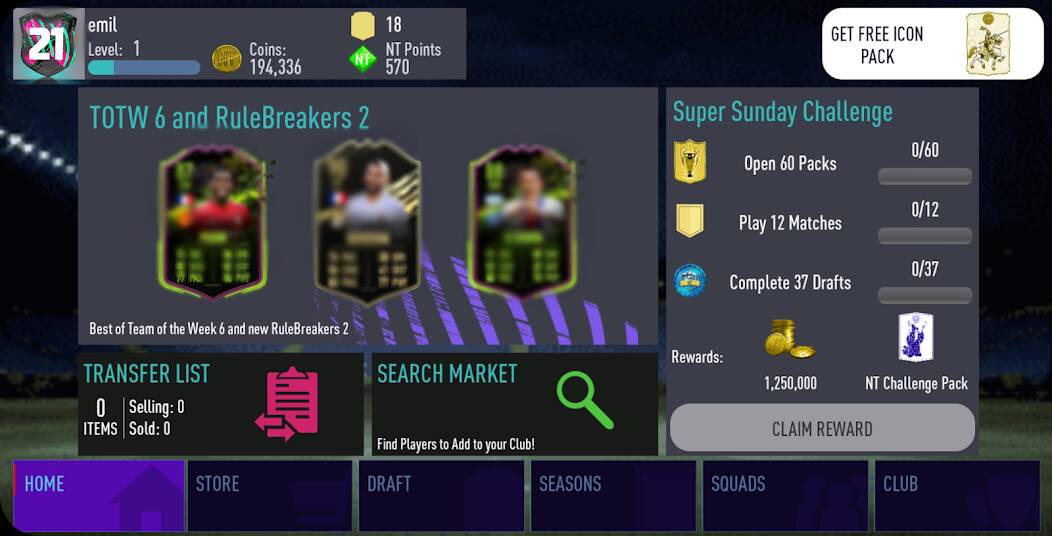 Download NT 21 Draft + Pack Opener [MOD coins] for Android